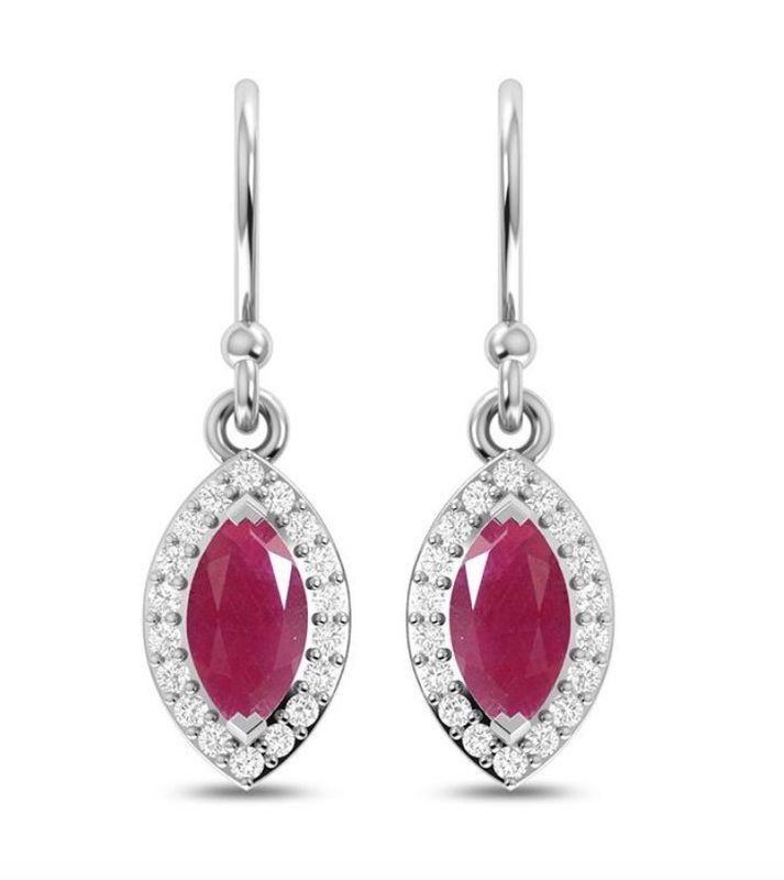 SILVER RUBY &amp; CZ MARQUISE EARRINGS