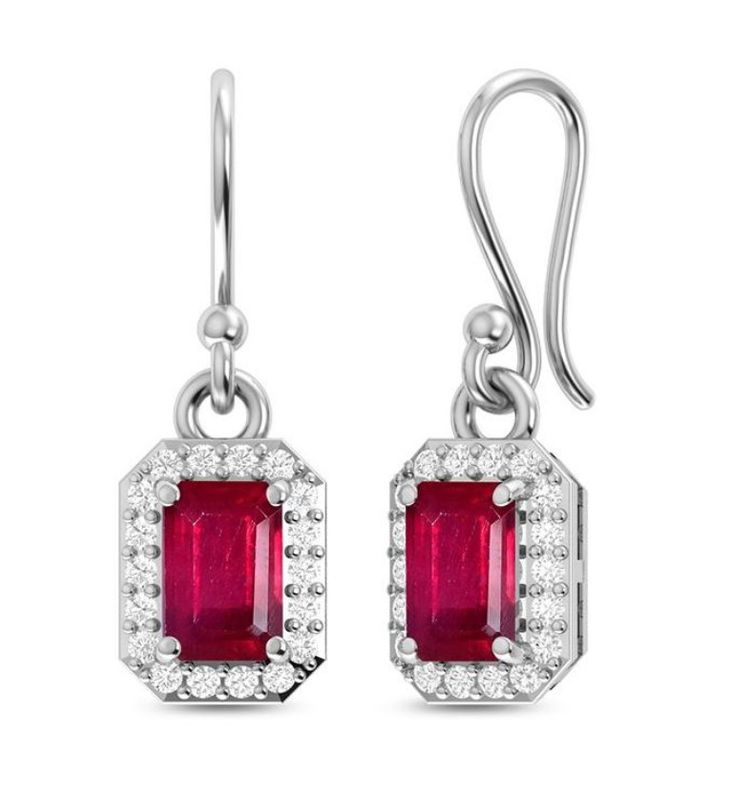 SILVER RUBY &amp; CZ RECTANGLE EARRINGS