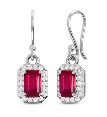 SILVER RUBY &amp; CZ RECTANGLE EARRINGS