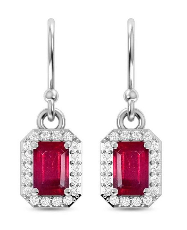 SILVER RUBY &amp; CZ RECTANGLE EARRINGS