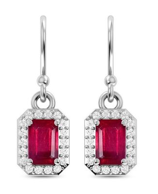 SILVER RUBY &amp; CZ RECTANGLE EARRINGS