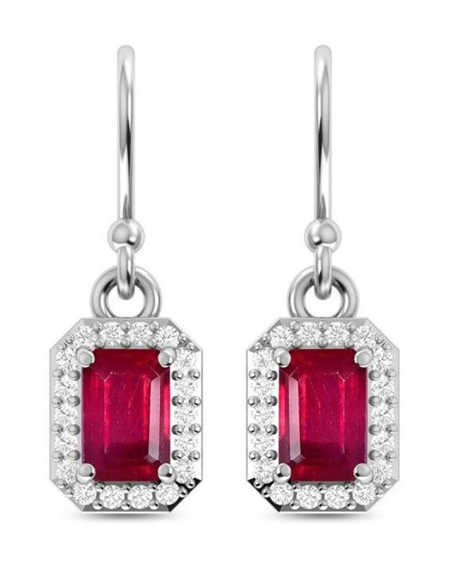 SILVER RUBY &amp; CZ RECTANGLE EARRINGS