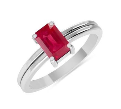 SILVER RUBY RECTANGLE RING SIZE-6