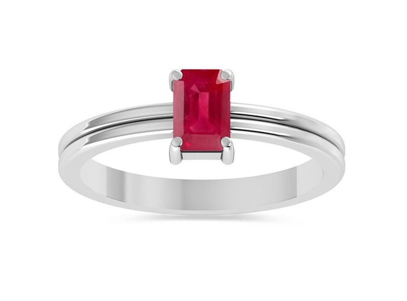 SILVER RUBY RECTANGLE RING SIZE-6