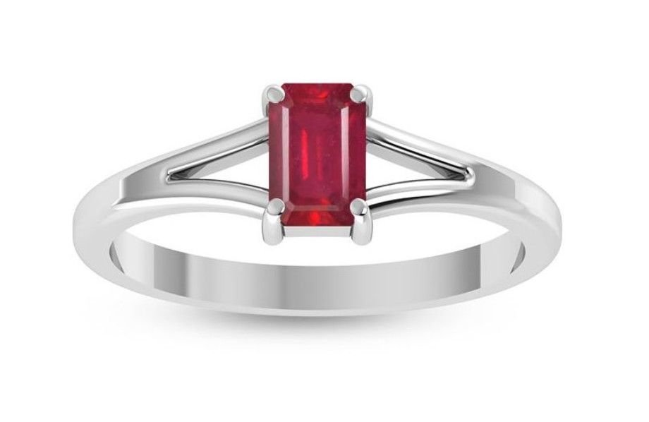 SILVER RUBY RECTANGLE RING SIZE-8