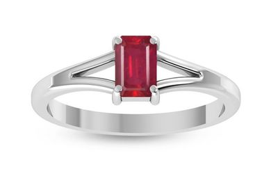 SILVER RUBY RECTANGLE RING SIZE-8
