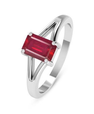 SILVER RUBY RECTANGLE RING SIZE-8