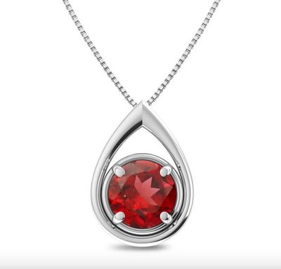 SILVER GARNET TEARDROP NECKLACE