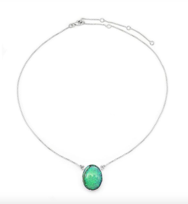 SILVER NATURAL OPAL SPIDER-WEB OVAL NECKLACE