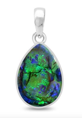 SILVER SPIDER-WEB OPAL TEARDROP PENDANT
