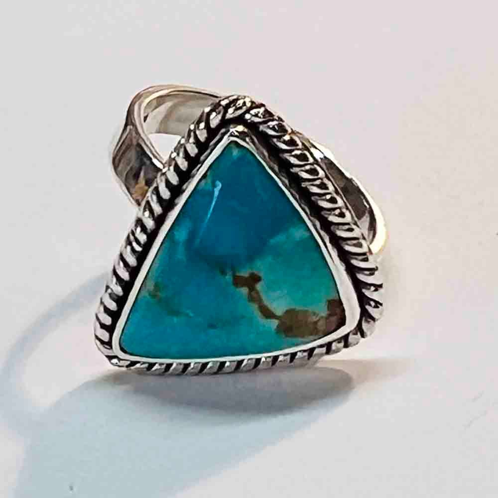 SILVER TURQUOISE TRIANGLE RING-ADJ