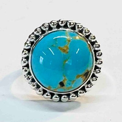 SILVER TURQUOISE ROUND RING-ADJ