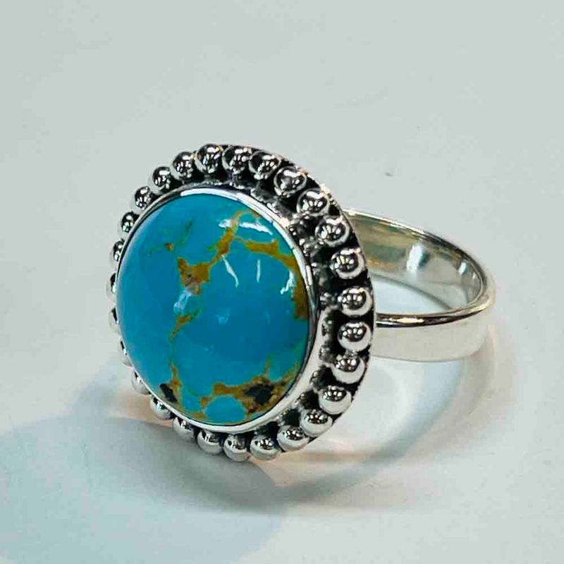 SILVER TURQUOISE ROUND RING-ADJ