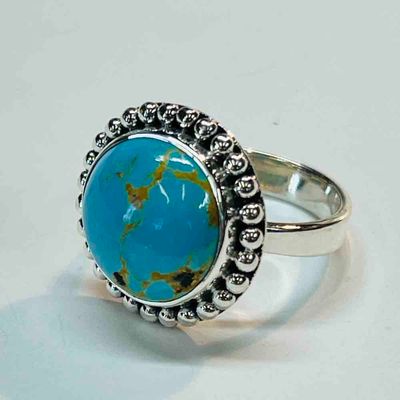 SILVER TURQUOISE ROUND RING-ADJ