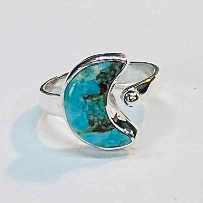 SILVER TURQUOISE MOON RING-ADJ