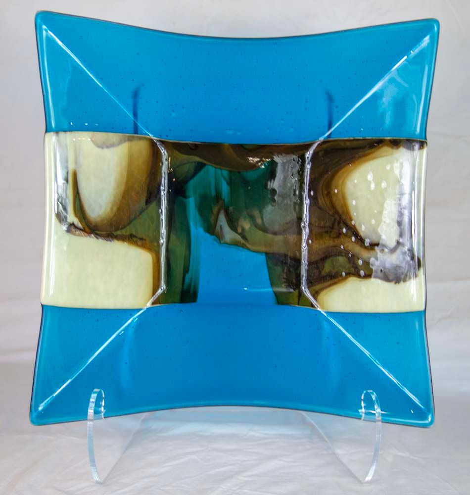 INTO THE BLUES 14.5&quot; x 14.5&quot; Fused Glass