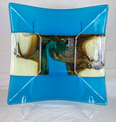 INTO THE BLUES 14.5&quot; x 14.5&quot; Fused Glass