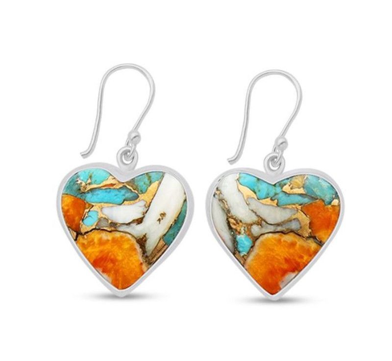 SILVER SPINY OYSTER TURQUOISE HEART EARRINGS