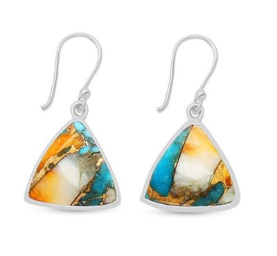 SILVER SPINY OYSTER TURQUOISE TRIANGLE EARRINGS