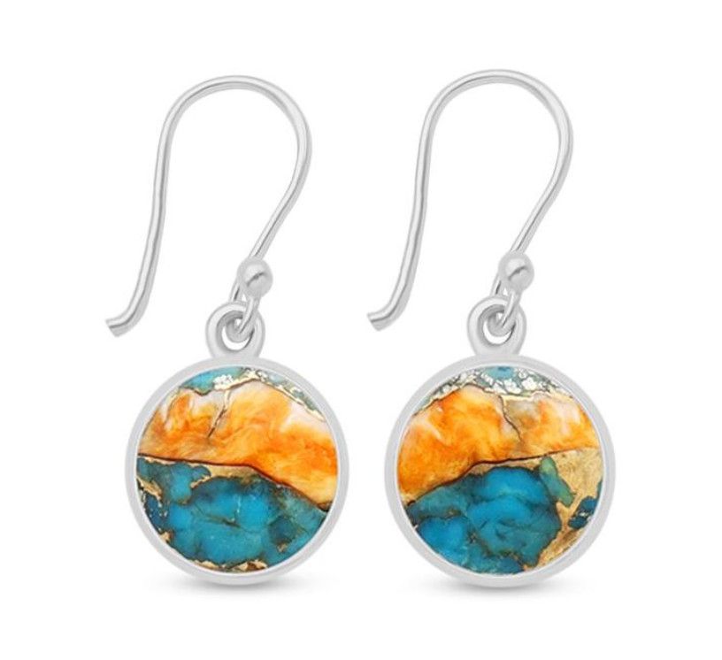 SILVER SPINY OYSTER TURQUOISE ROUND EARRINGS