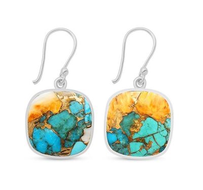 SILVER SPINY OYSTER TURQUOISE SQUARE EARRINGS