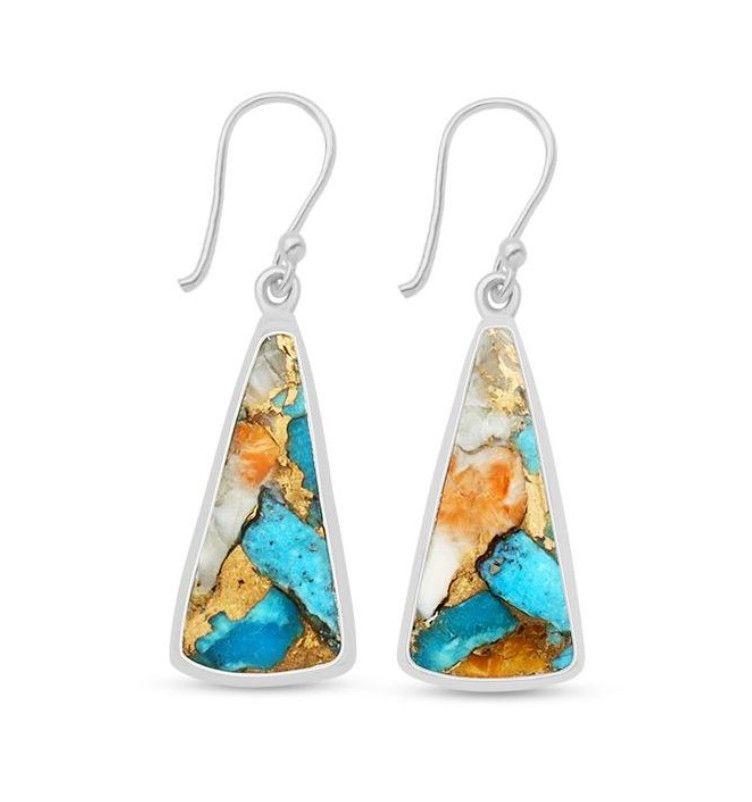 SILVER SPINY OYSTER TURQUOISE TRIANGLE EARRINGS