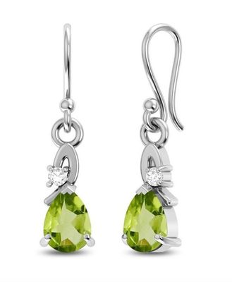 SILVER PERIDOT &amp; CZ TEARDROP EARRINGS
