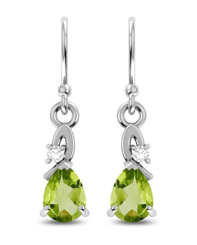 SILVER PERIDOT &amp; CZ TEARDROP EARRINGS