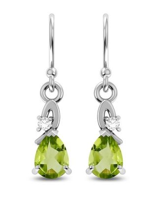 SILVER PERIDOT &amp; CZ TEARDROP EARRINGS