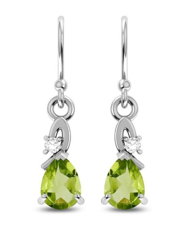 SILVER PERIDOT &amp; CZ TEARDROP EARRINGS