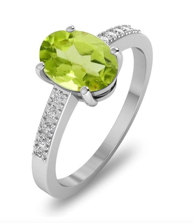 SILVER PERIDOT OVAL &amp; CZ RING - 7