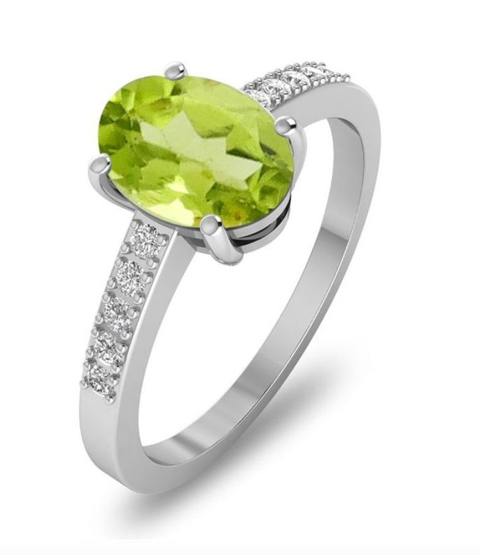SILVER PERIDOT OVAL &amp; CZ RING - 7