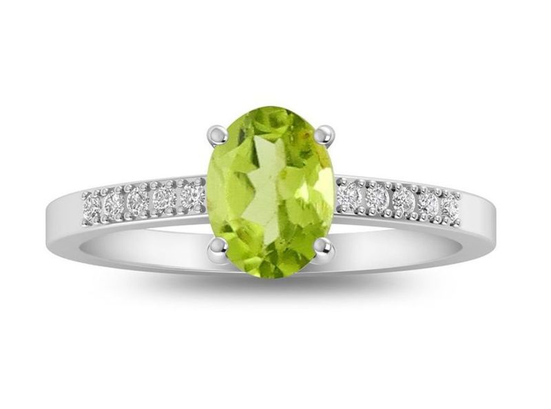 SILVER PERIDOT OVAL & CZ RING - 7