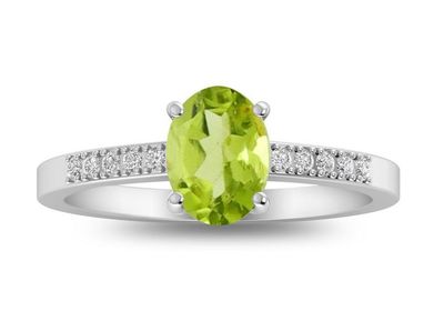 SILVER PERIDOT OVAL &amp; CZ RING - 7