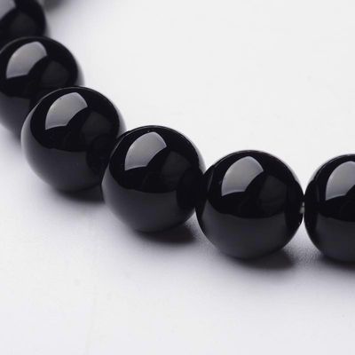 BLACK AGATE BEADED STRETCH BRACELET FJB4A
