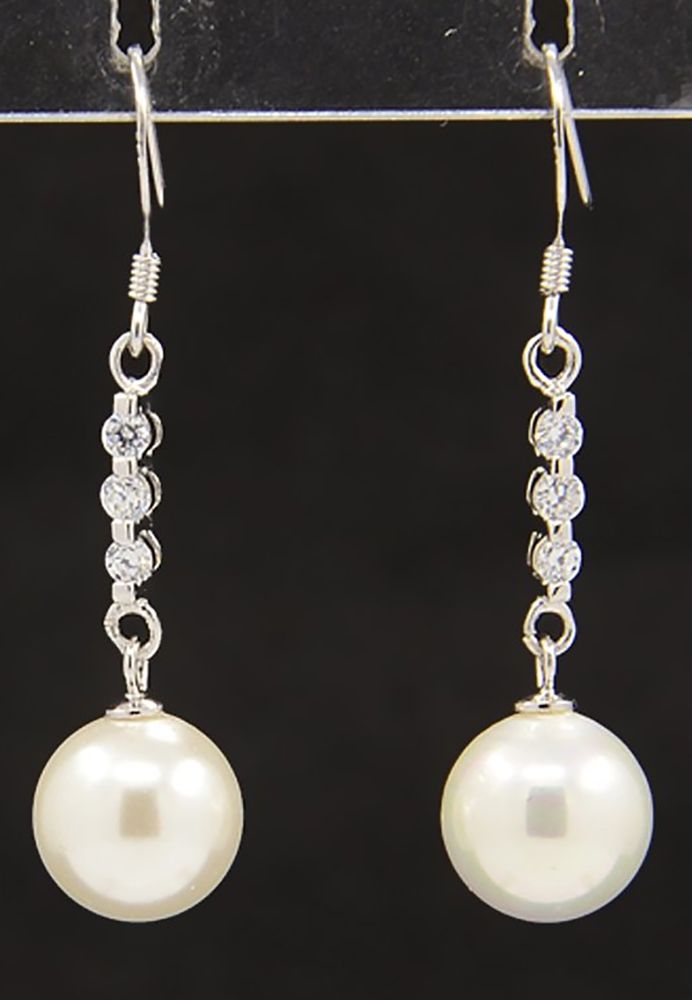 SILVER CZ &amp; PEARL EARRINGS
