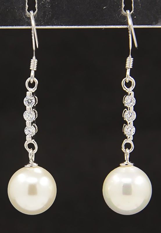 SILVER CZ &amp; PEARL EARRINGS