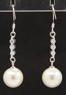 SILVER CZ &amp; PEARL EARRINGS