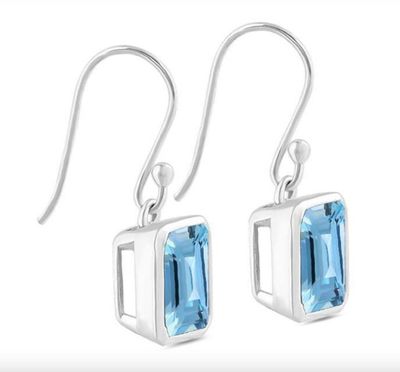 SILVER TOPAZ OCTAGON EARRINGS