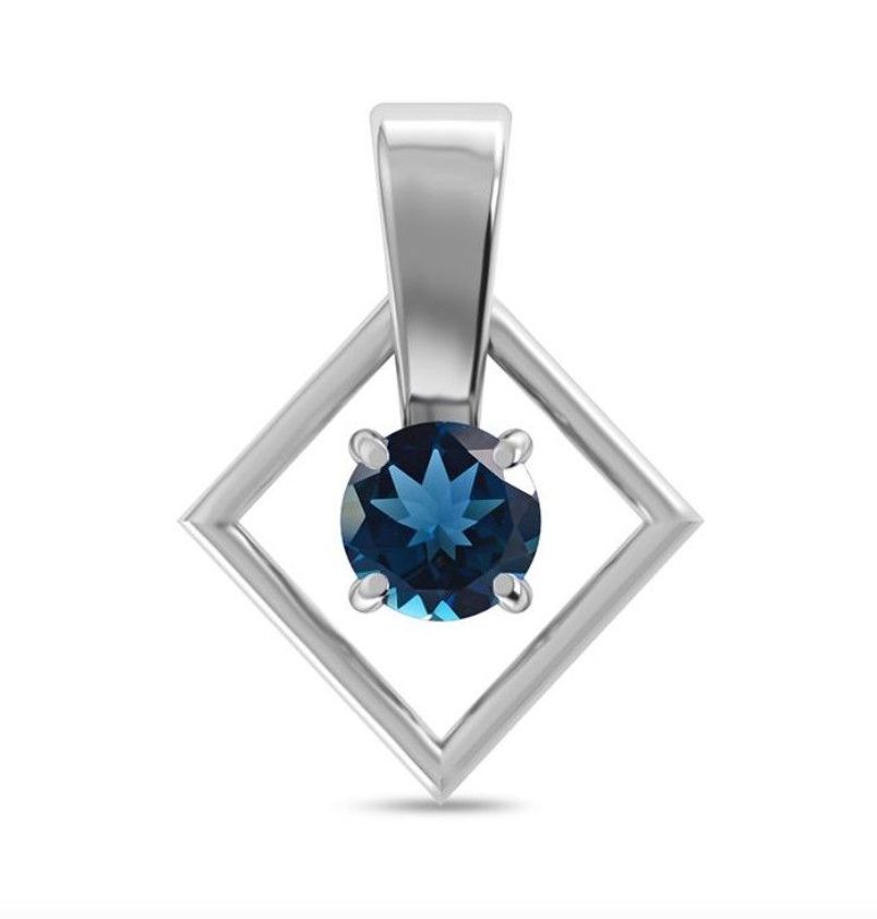 SILVER TOPAZ ROUND W/SIDEWAYS SQUARE NECKLACE - 18