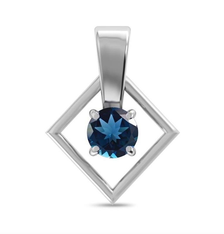 SILVER TOPAZ ROUND W/SIDEWAYS SQUARE NECKLACE - 18