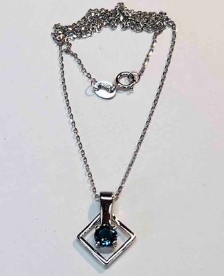 SILVER TOPAZ ROUND W/SIDEWAYS SQUARE NECKLACE - 18