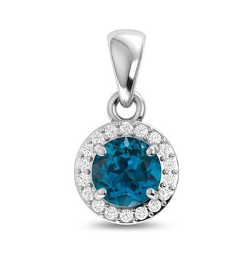 SILVER TOPAZ &amp; CZ ROUND PENDANT