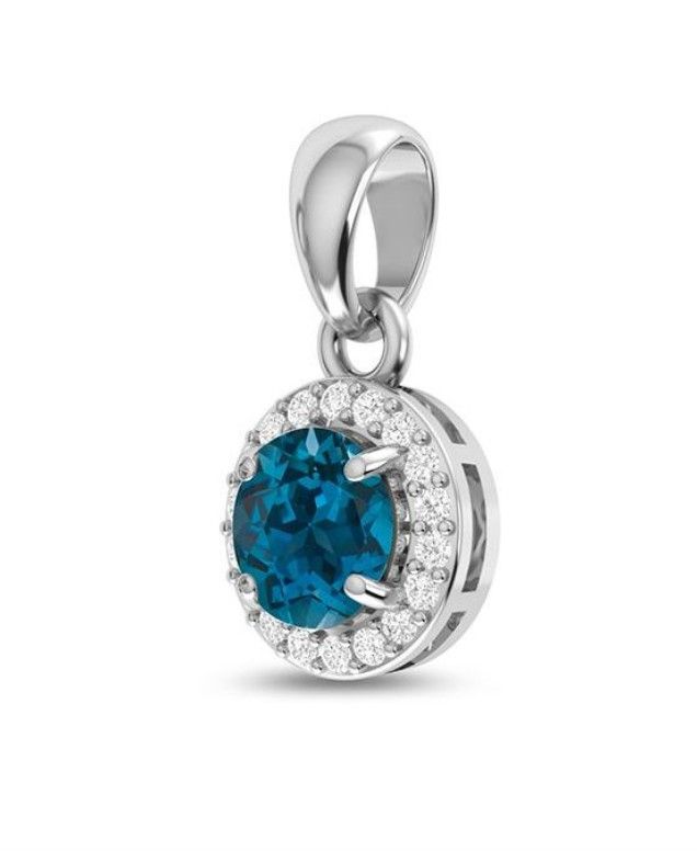 SILVER TOPAZ &amp; CZ ROUND PENDANT