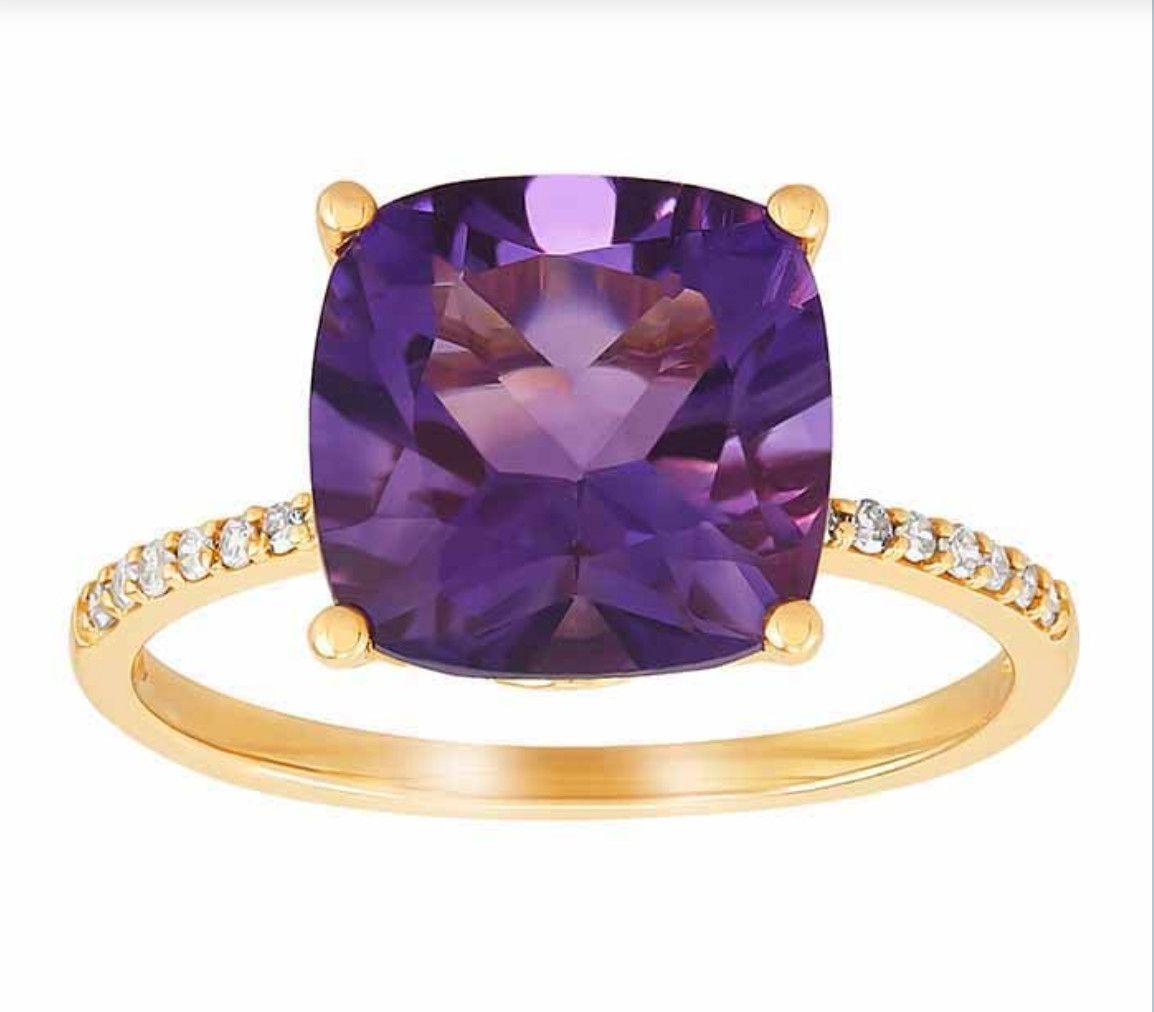 14KT GOLD AMETHYST &amp; DIAMOND RING - 7
