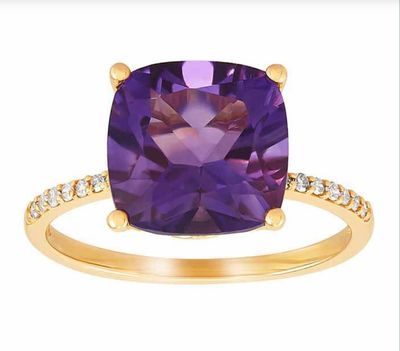 14KT GOLD AMETHYST &amp; DIAMOND RING - 7