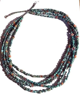 SILVER TURQUOISE &amp; SPINY BEADED NECKLACE NAVAJO - CHARLENE LITTLE
