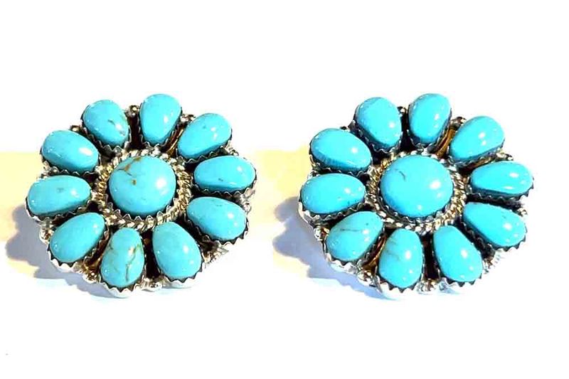 SILVER TURQUOISE EARRINGS NAVAJO - DEVINA BENALLY