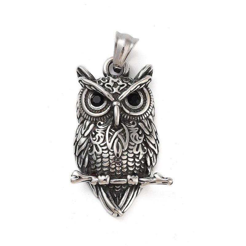 STAINLESS OXIDIZED OWL PENDANT FJP77