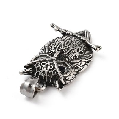 SILVER STAINLESS OXIDIZED OWL PENDANT